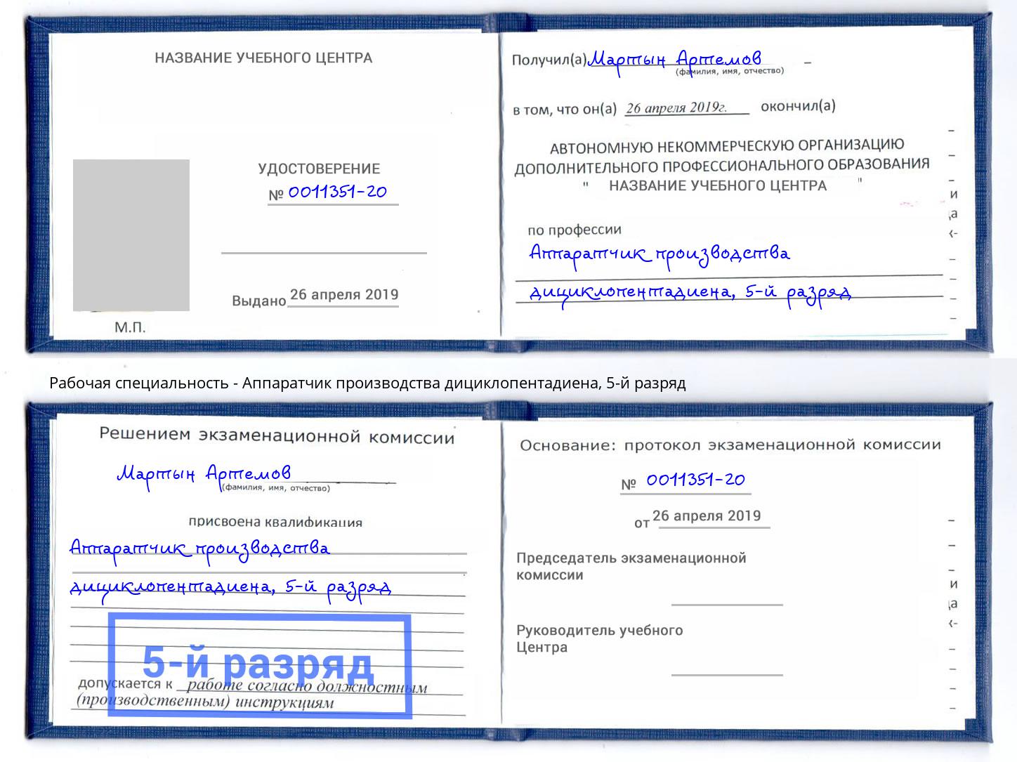 корочка 5-й разряд Аппаратчик производства дициклопентадиена Курган