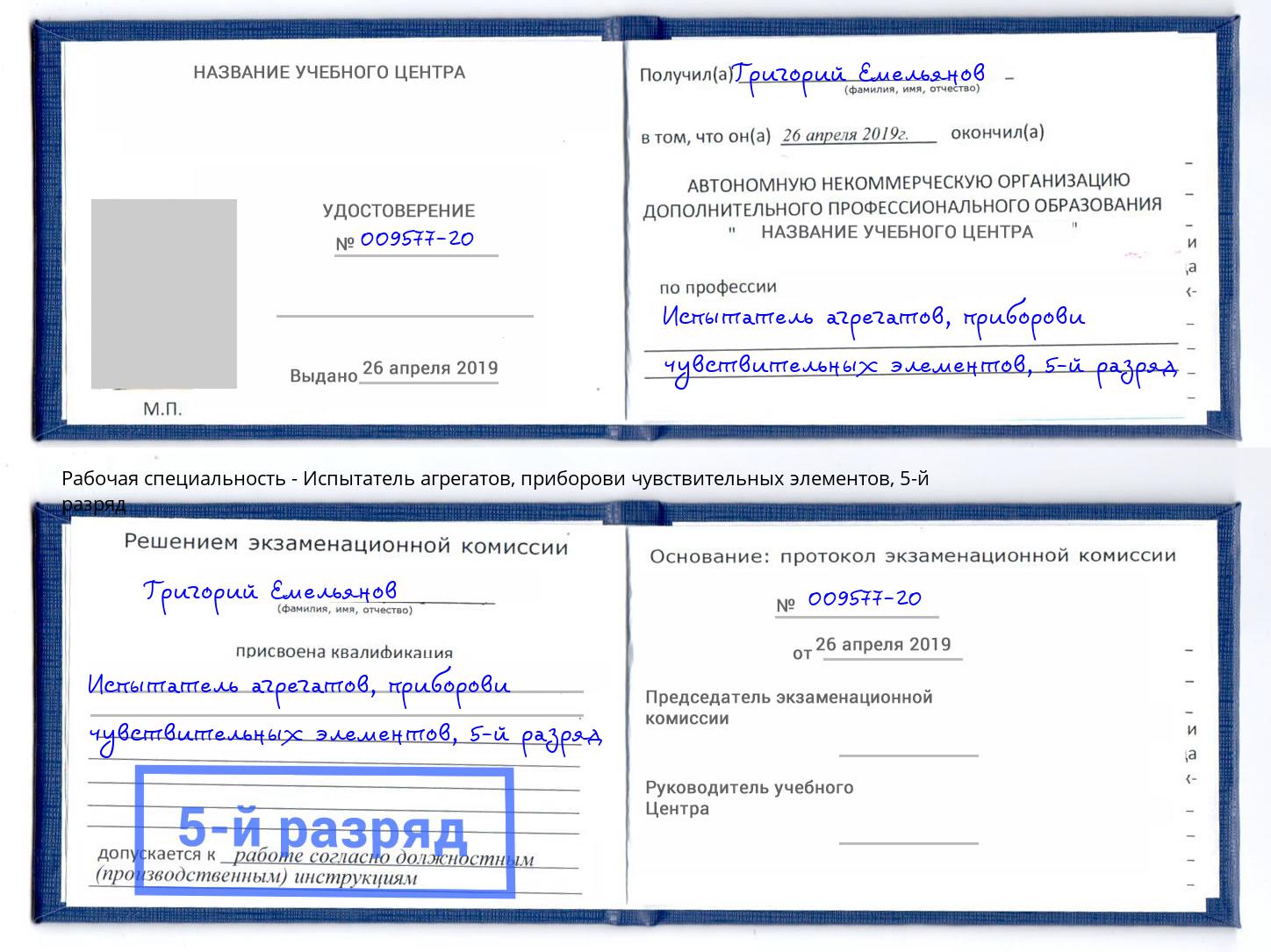 корочка 5-й разряд Испытатель агрегатов, приборови чувствительных элементов Курган