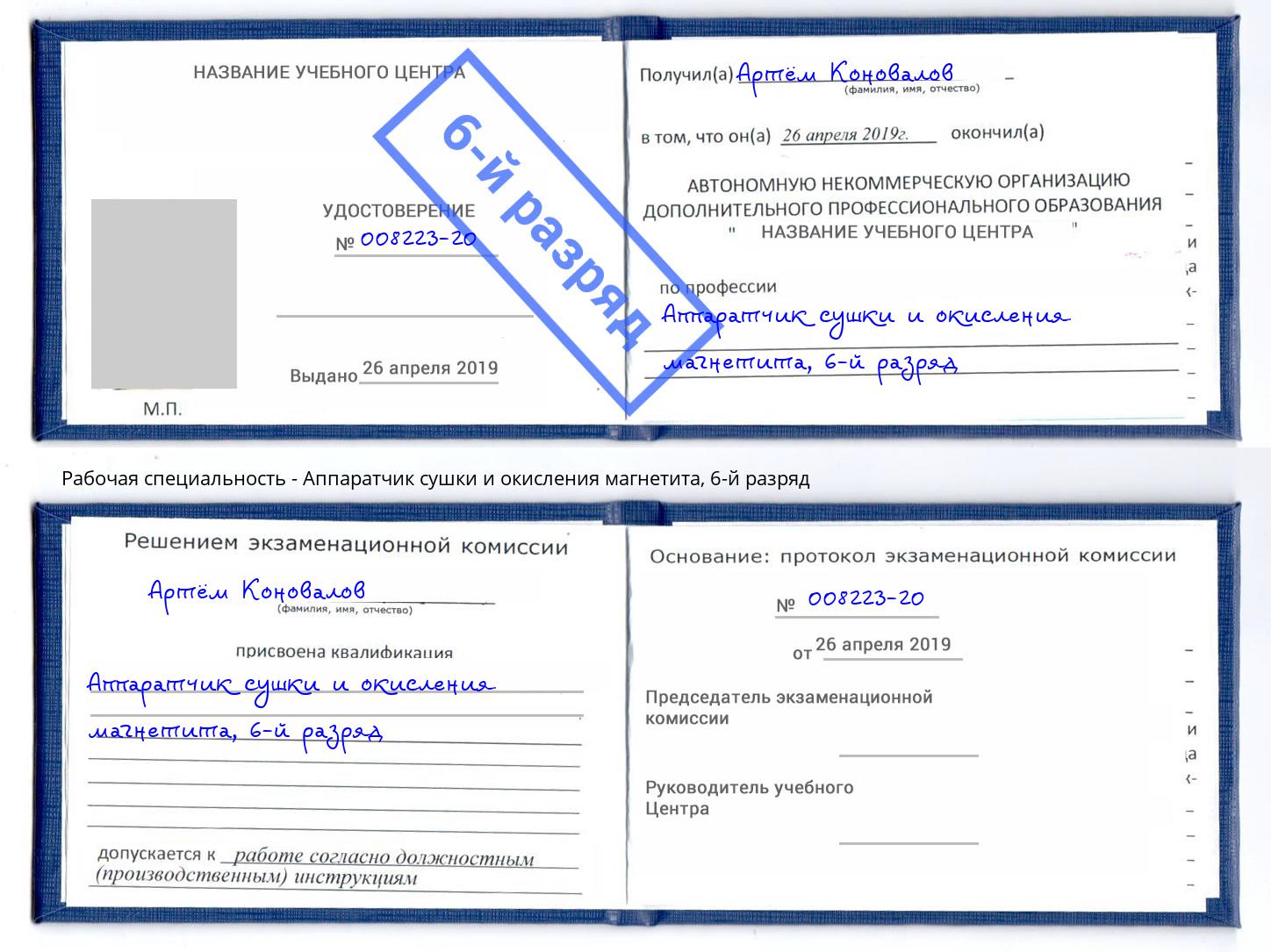 корочка 6-й разряд Аппаратчик сушки и окисления магнетита Курган