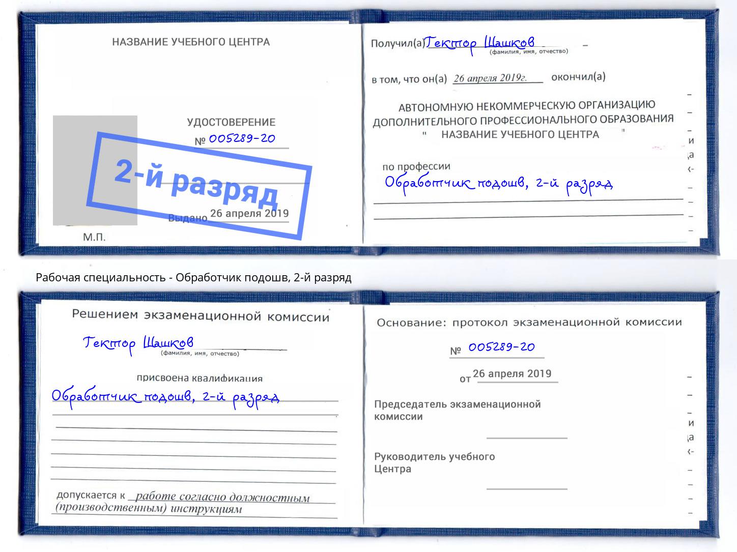 корочка 2-й разряд Обработчик подошв Курган
