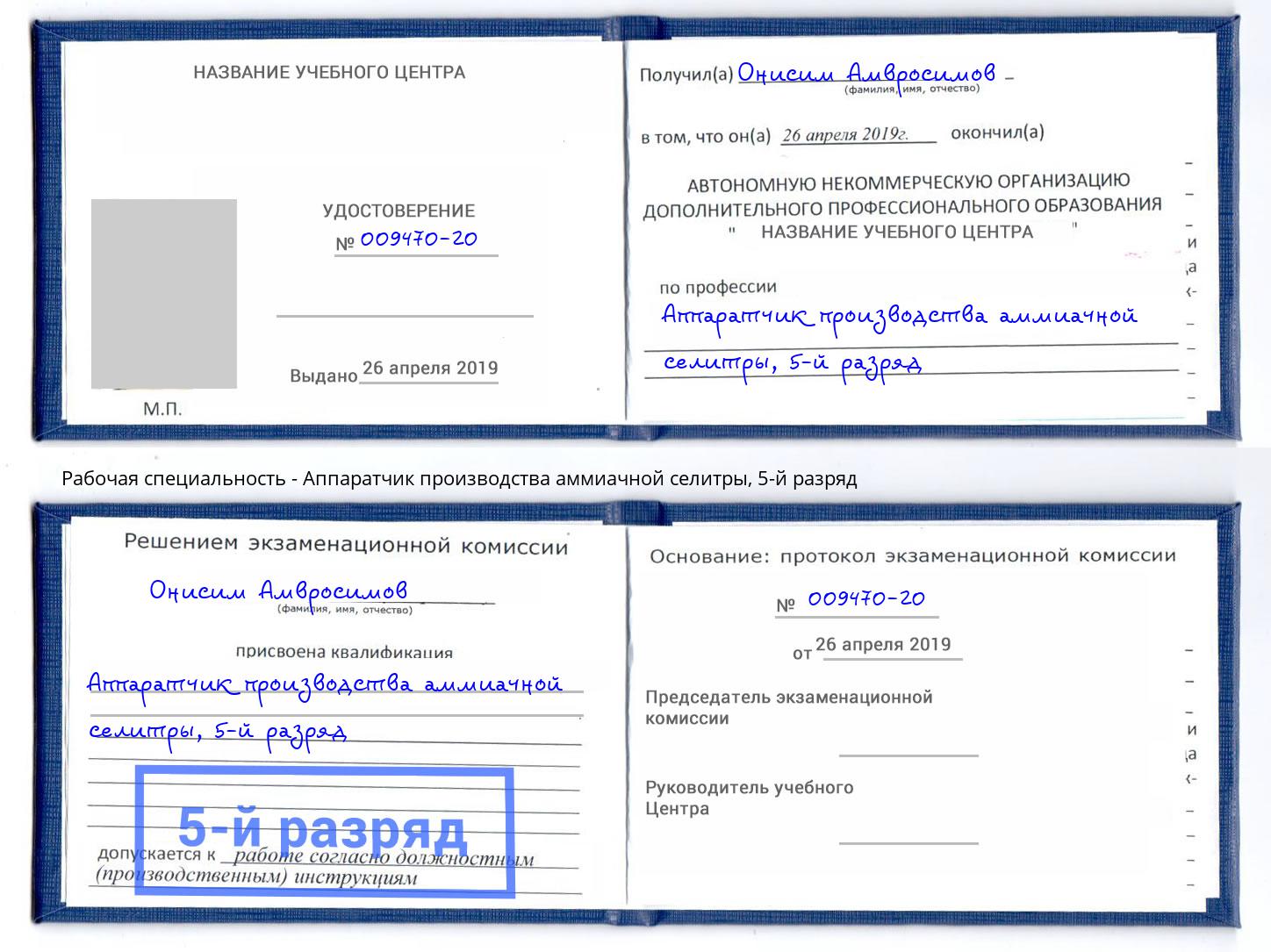 корочка 5-й разряд Аппаратчик производства аммиачной селитры Курган