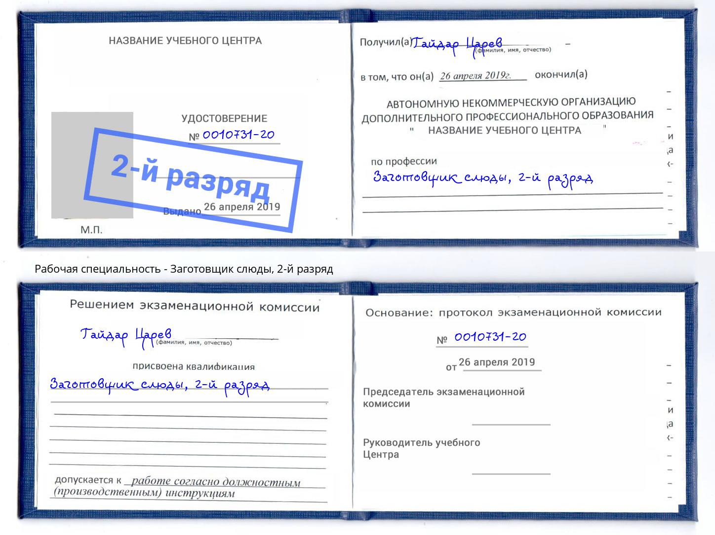 корочка 2-й разряд Заготовщик слюды Курган