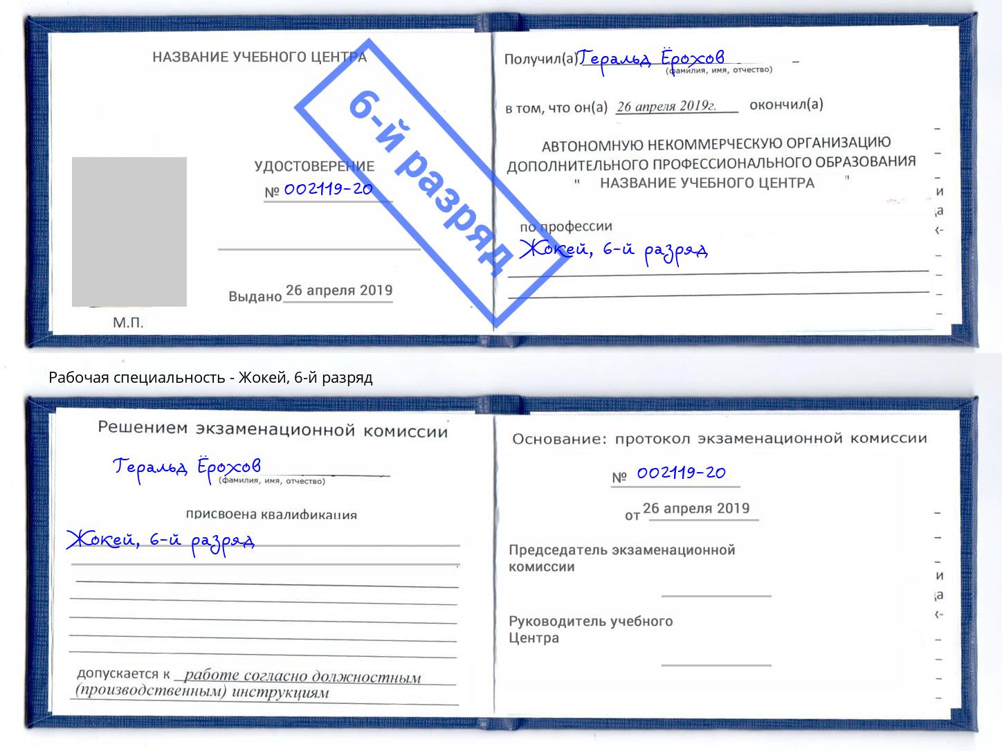 корочка 6-й разряд Жокей Курган