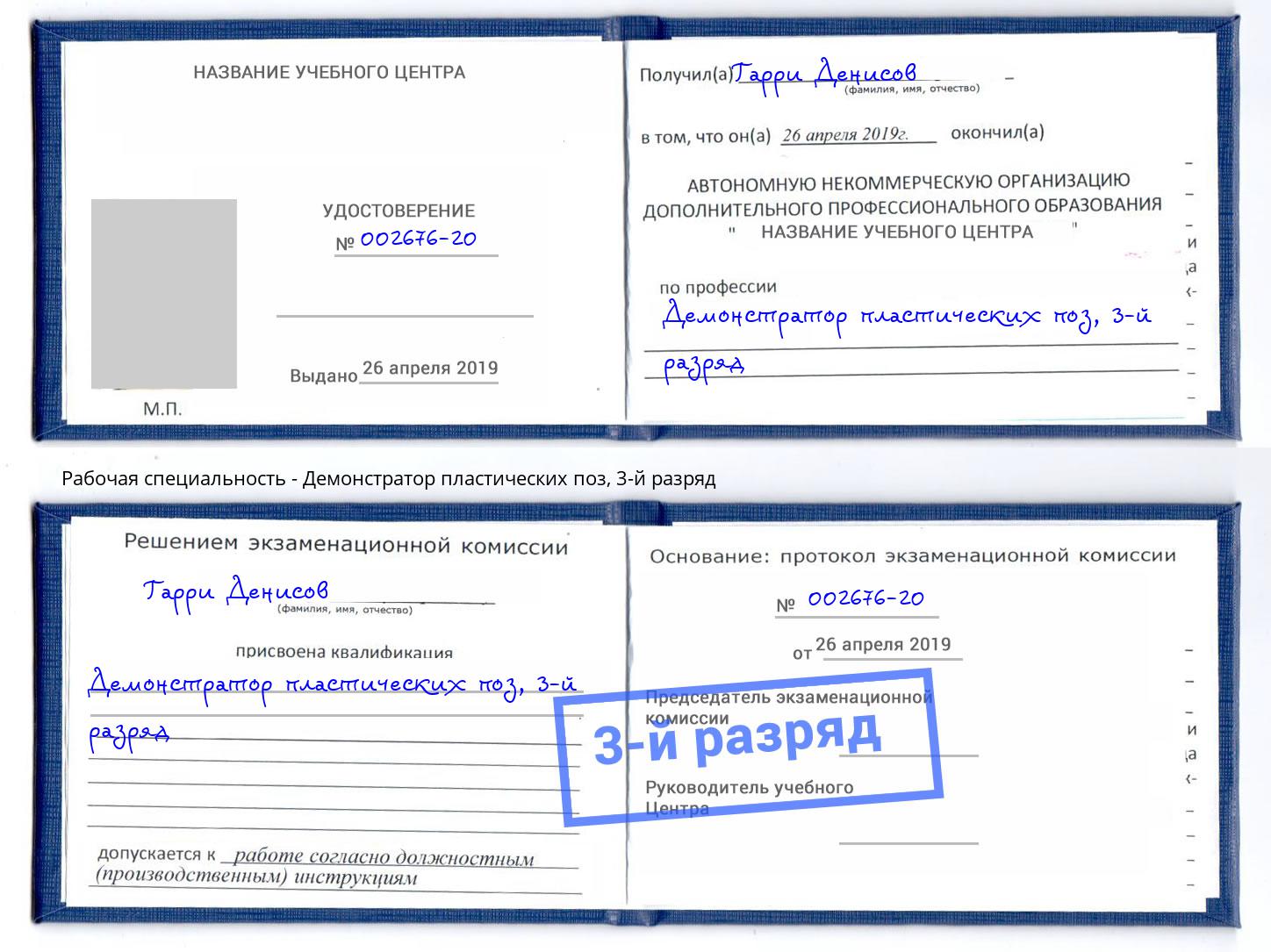 корочка 3-й разряд Демонстратор пластических поз Курган