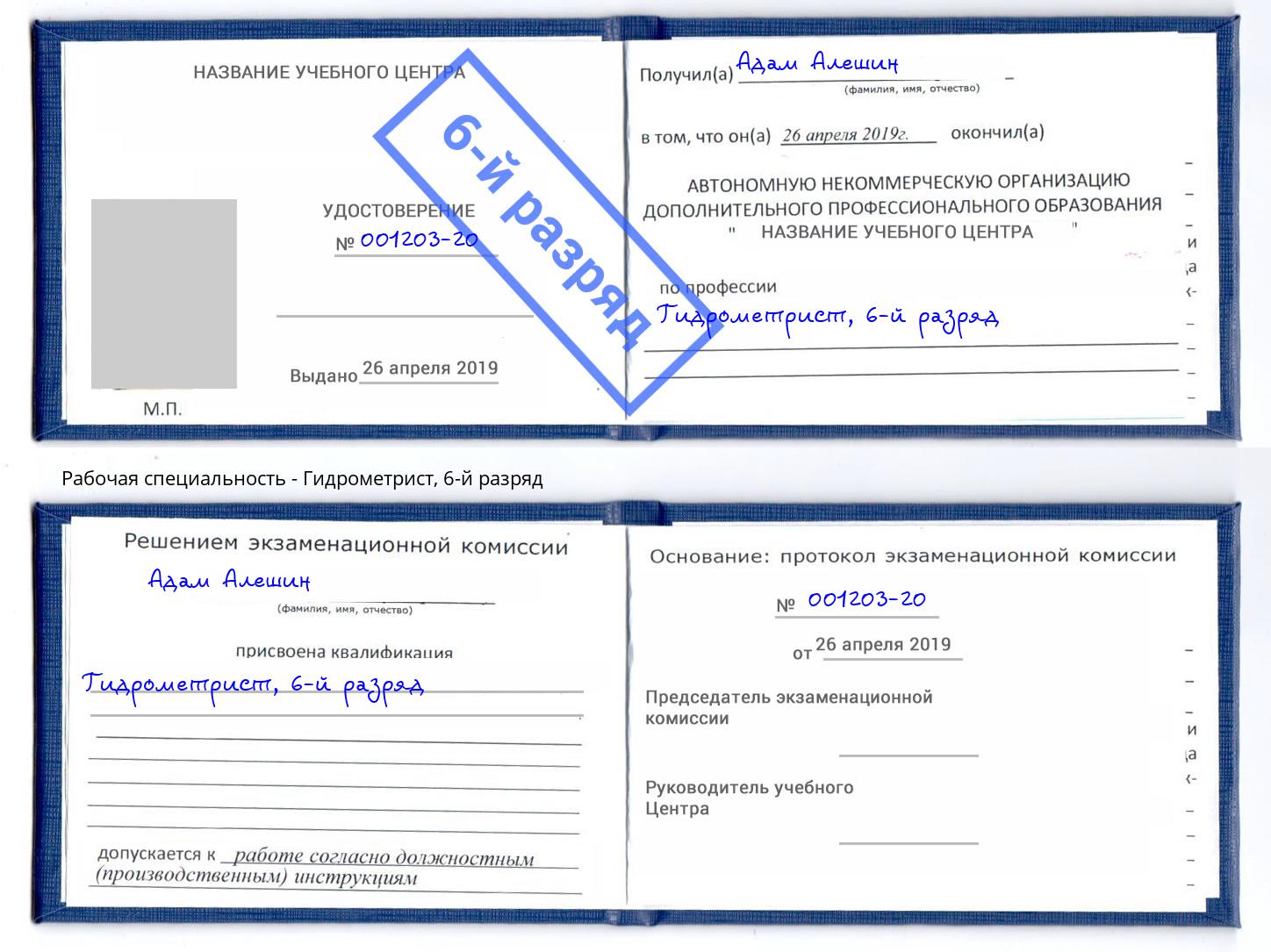 корочка 6-й разряд Гидрометрист Курган