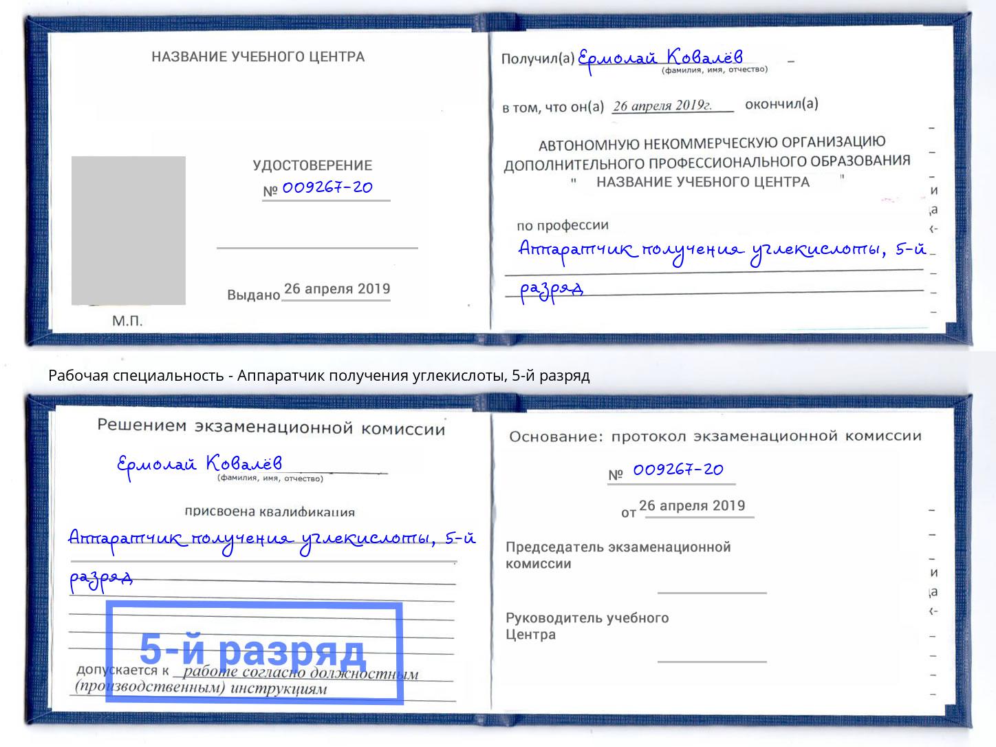 корочка 5-й разряд Аппаратчик получения углекислоты Курган