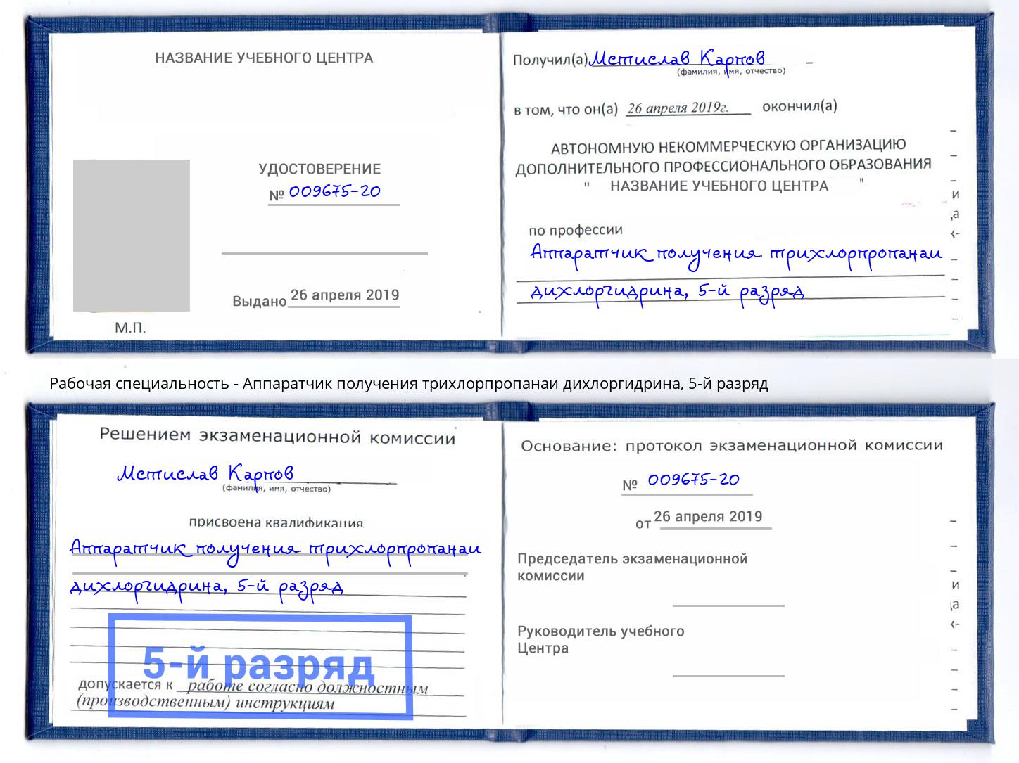 корочка 5-й разряд Аппаратчик получения трихлорпропанаи дихлоргидрина Курган